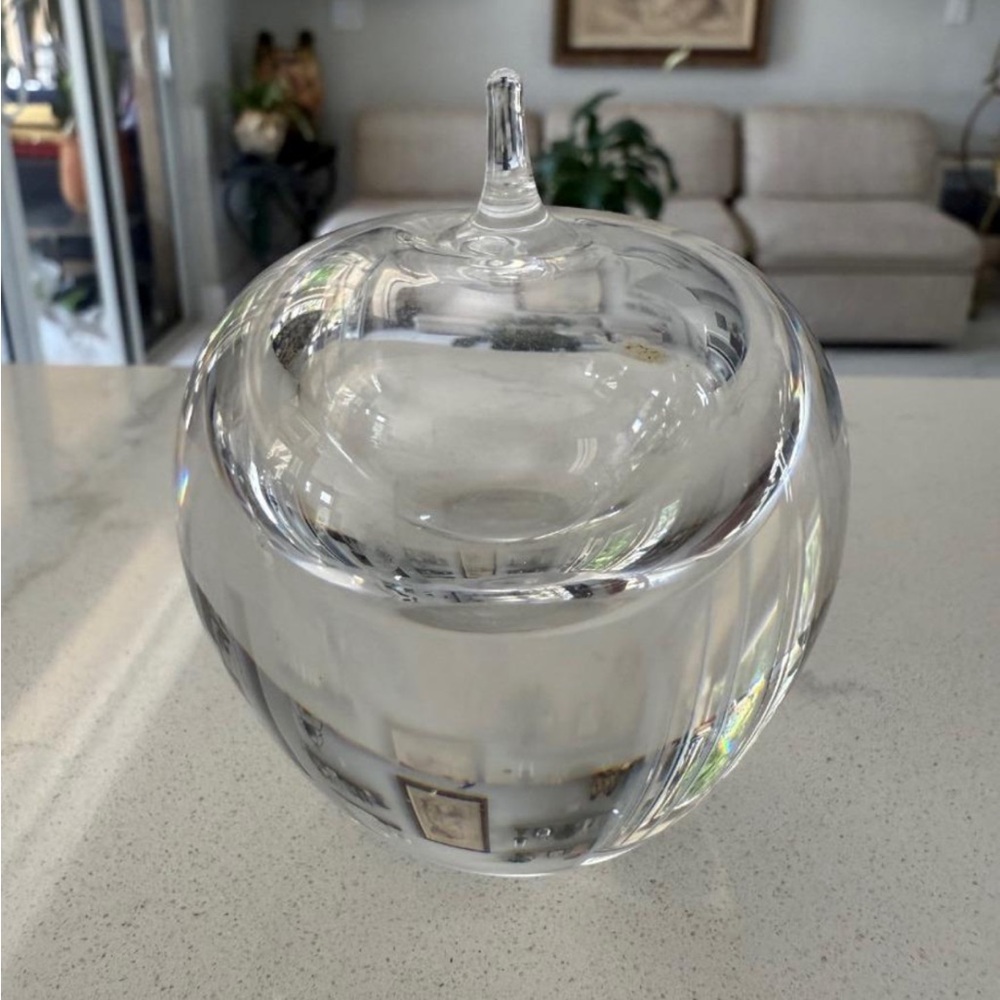 Studio Åhus Sweden Signed Crystal Glass Apple Paperweight | 1988 | 3⅛"| Sommerso